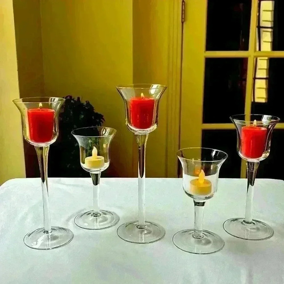 Holiday Time 5 Piece Clear Votive Holder Set Beautiful For Christmas/Holidays - Picture 1 of 10